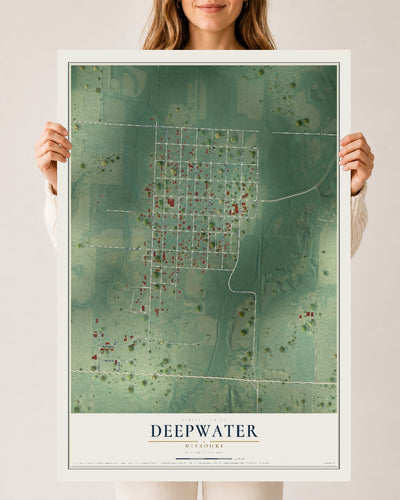 Map of Deepwater, Missouri, 24 x 36 inch unframed archival matte print
