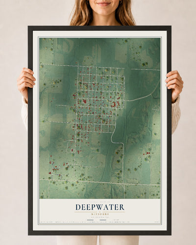 Map of Deepwater, Missouri, 24 x 36 inch print in a black wood frame