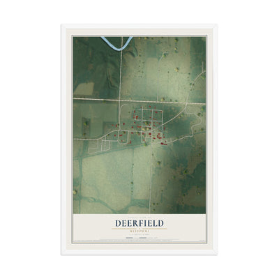 Map of Deerfield, Missouri, 12 x 18 inch print in a white wood frame