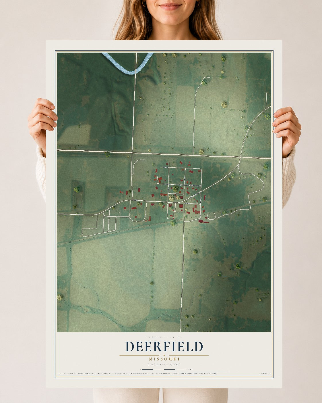 Map of Deerfield, Missouri, 24 x 36 inch unframed archival matte print