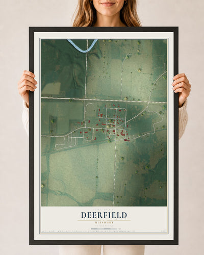 Map of Deerfield, Missouri, 24 x 36 inch print in a black wood frame