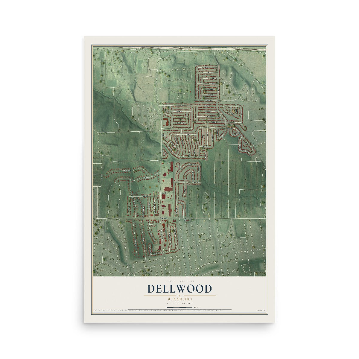 Map of Dellwood, Missouri, 12 x 18 inch unframed archival matte print