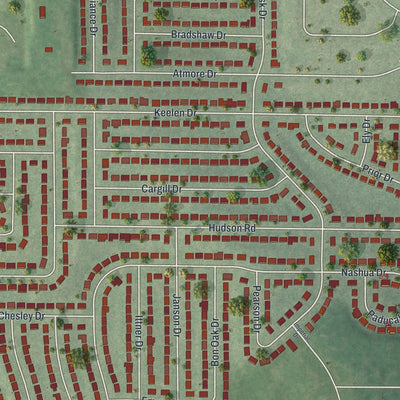 Close-up of the map of Dellwood, Missouri print showing street and building detail