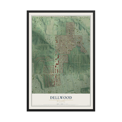 Map of Dellwood, Missouri, 12 x 18 inch print in a black wood frame