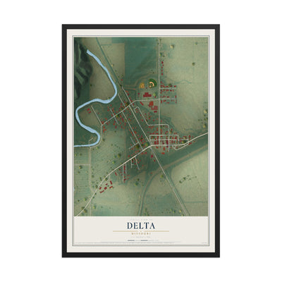 Map of Delta, Missouri, 12 x 18 inch print in a black wood frame
