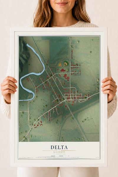Map of Delta, Missouri, 18 x 24 inch print in a white wood frame