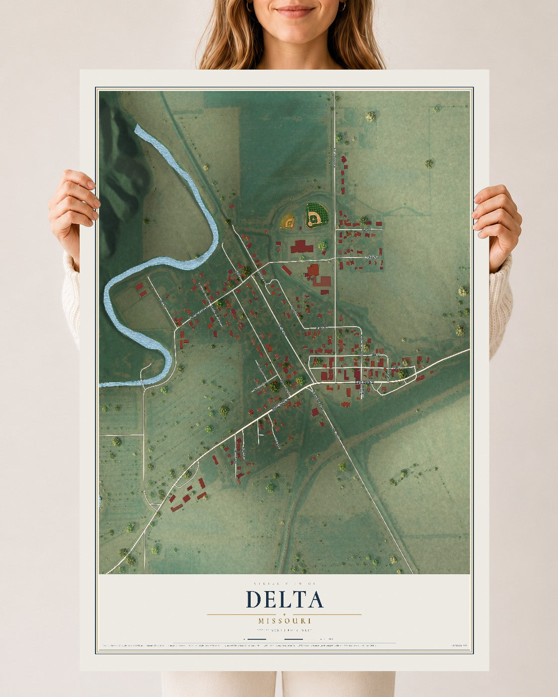 Map of Delta, Missouri, 24 x 36 inch unframed archival matte print