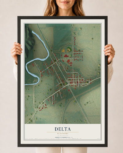 Map of Delta, Missouri, 24 x 36 inch print in a black wood frame