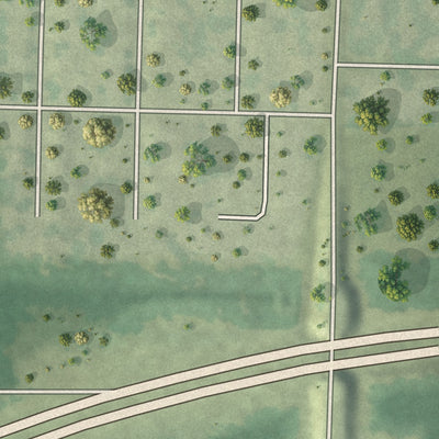 Close-up of the map of Dennis Acres, Missouri print showing street and building detail