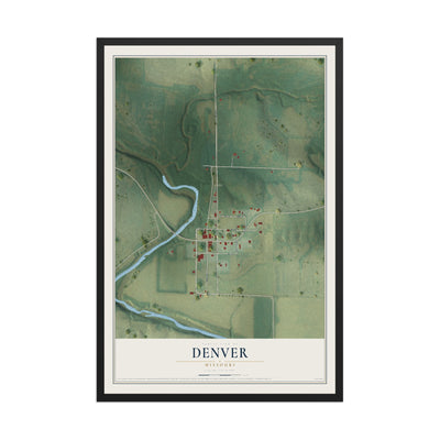 Map of Denver, Missouri, 12 x 18 inch print in a black wood frame