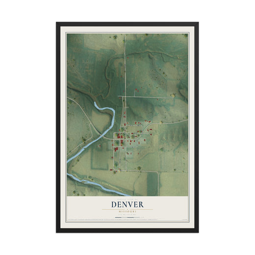 Map of Denver, Missouri, 12 x 18 inch print in a black wood frame