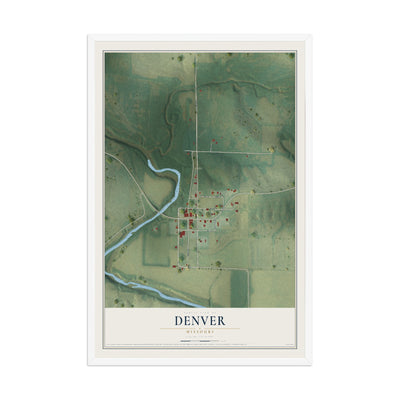Map of Denver, Missouri, 12 x 18 inch print in a white wood frame