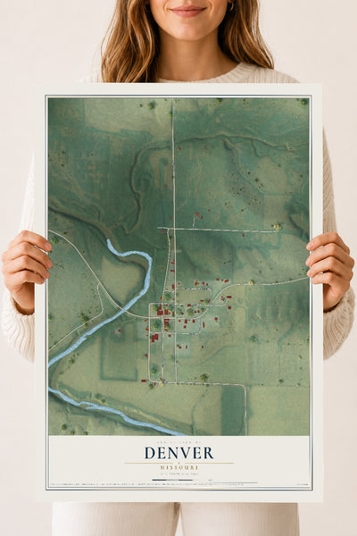 Map of Denver, Missouri, 18 x 24 inch unframed archival matte print