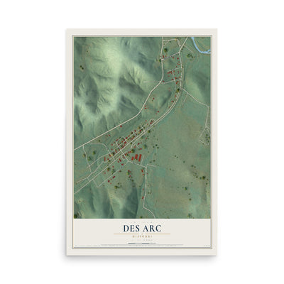 Map of Des Arc, Missouri, 12 x 18 inch unframed archival matte print