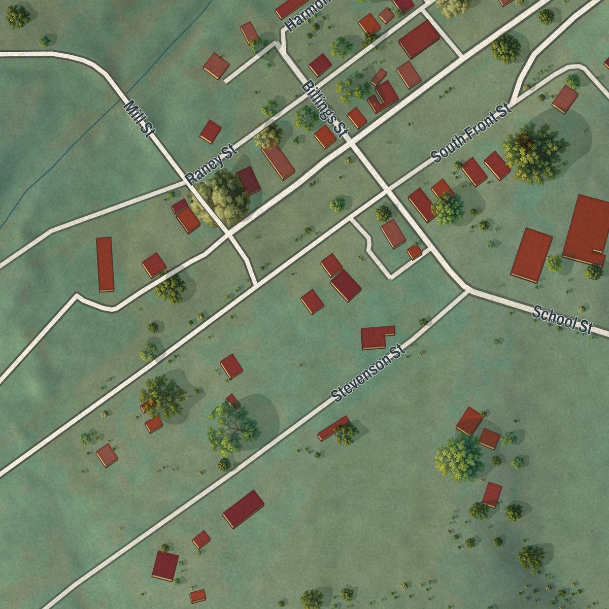 Close-up of the map of Des Arc, Missouri print showing street and building detail