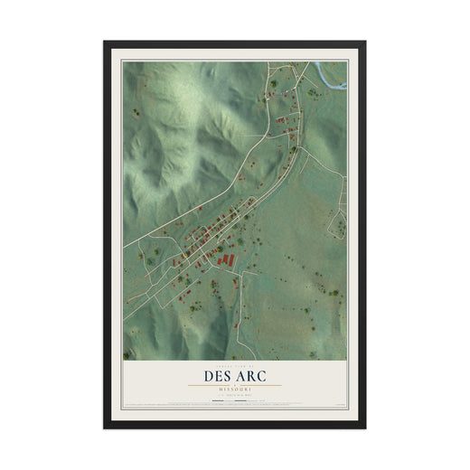 Map of Des Arc, Missouri, 12 x 18 inch print in a black wood frame