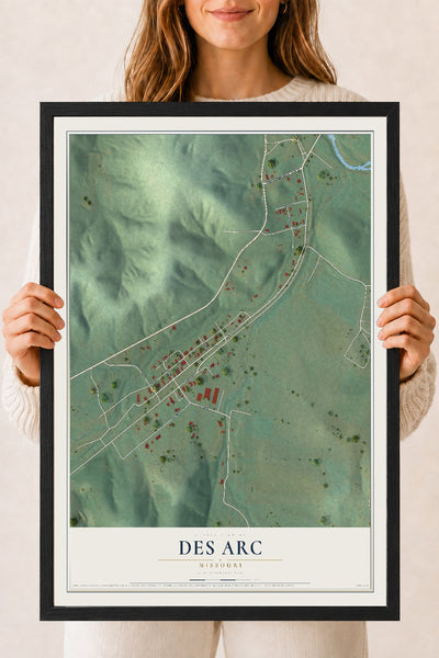 Map of Des Arc, Missouri, 18 x 24 inch print in a black wood frame