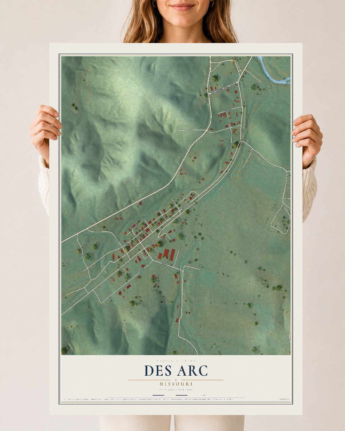 Map of Des Arc, Missouri, 24 x 36 inch unframed archival matte print