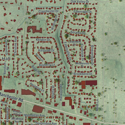 Second close-up of the map of Des Peres, Missouri print showing more streets and buildings
