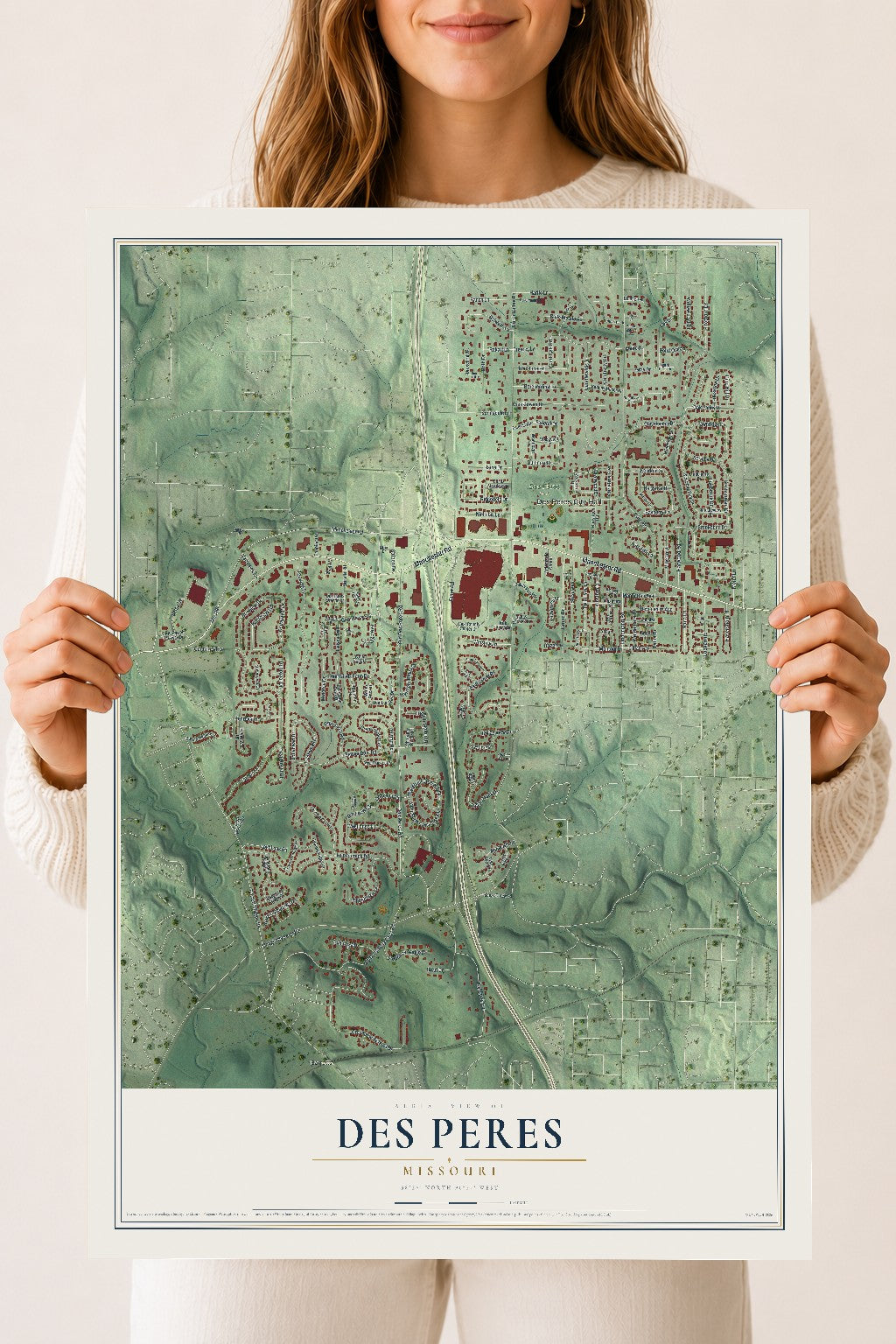 Map of Des Peres, Missouri, 18 x 24 inch unframed archival matte print