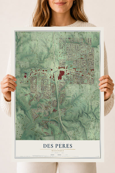Map of Des Peres, Missouri, 18 x 24 inch unframed archival matte print