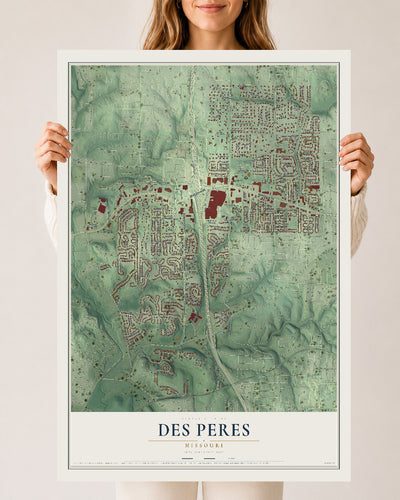 Map of Des Peres, Missouri, 24 x 36 inch unframed archival matte print