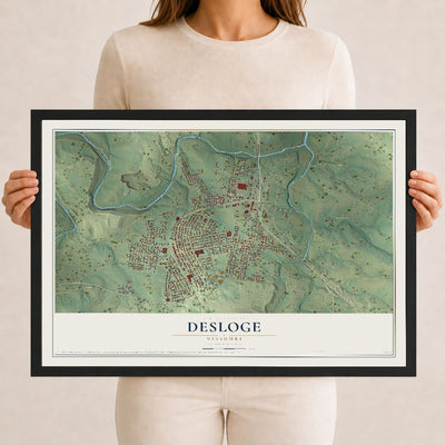 Map of Desloge, Missouri, 12 x 18 inch print in a black wood frame