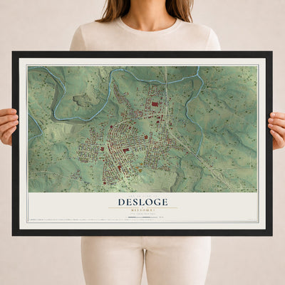 Map of Desloge, Missouri, 18 x 24 inch print in a black wood frame