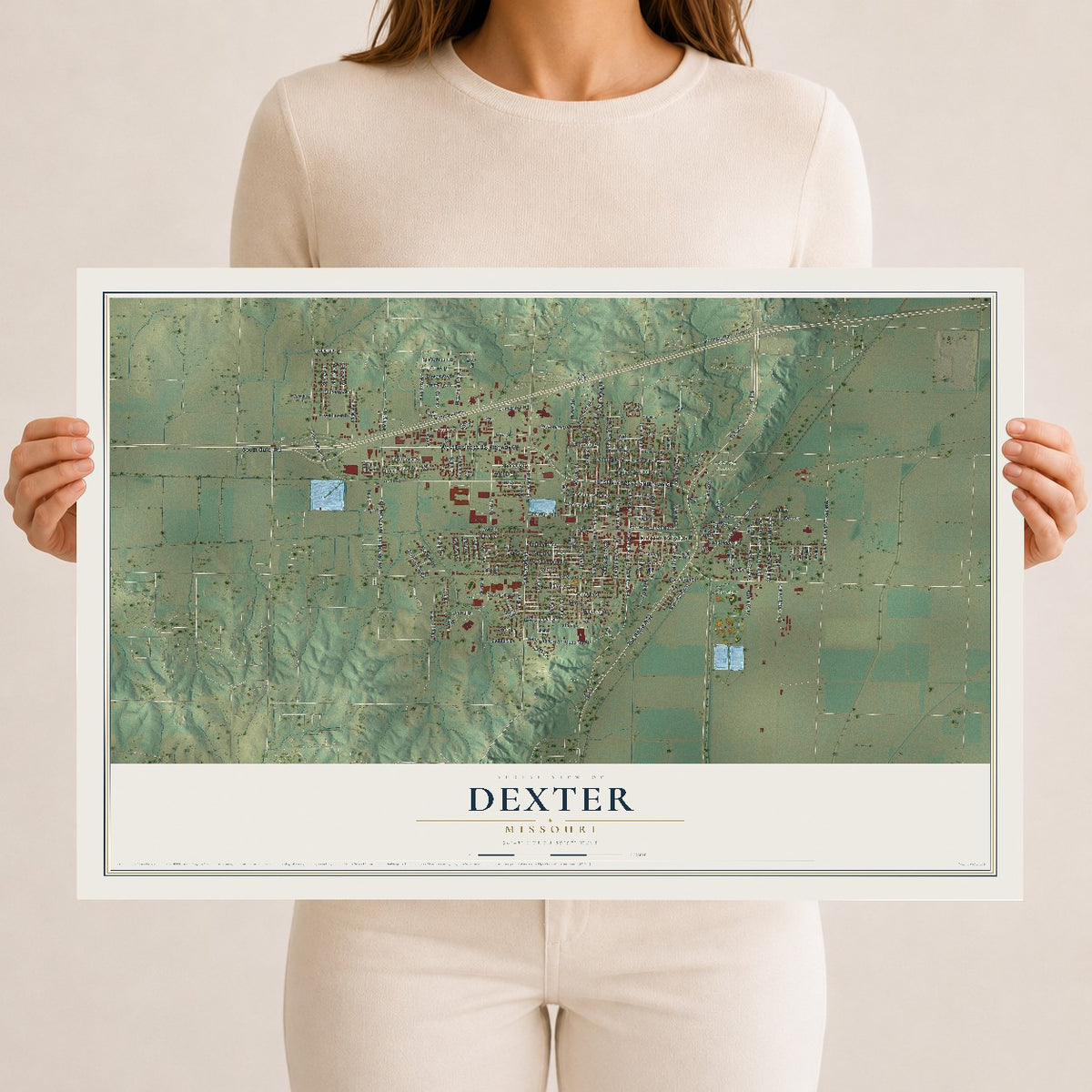 Map of Dexter, Missouri, 12 x 18 inch unframed archival matte print