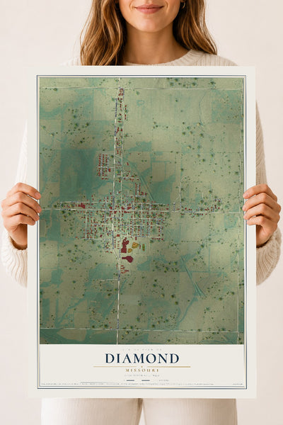 Map of Diamond, Missouri, 18 x 24 inch unframed archival matte print