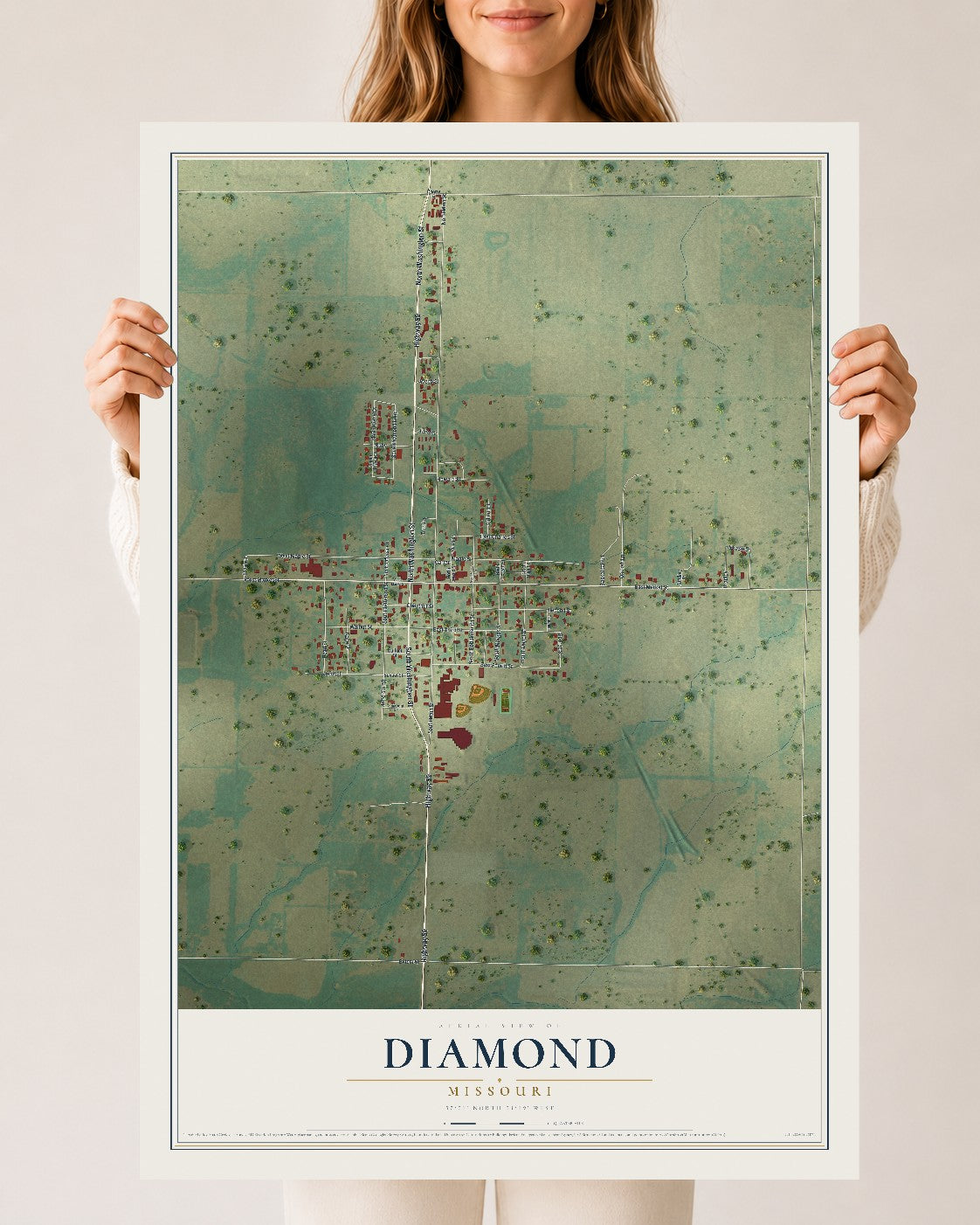 Map of Diamond, Missouri, 24 x 36 inch unframed archival matte print