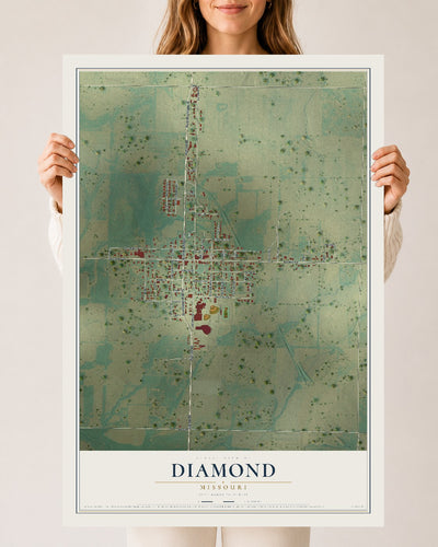 Map of Diamond, Missouri, 24 x 36 inch unframed archival matte print