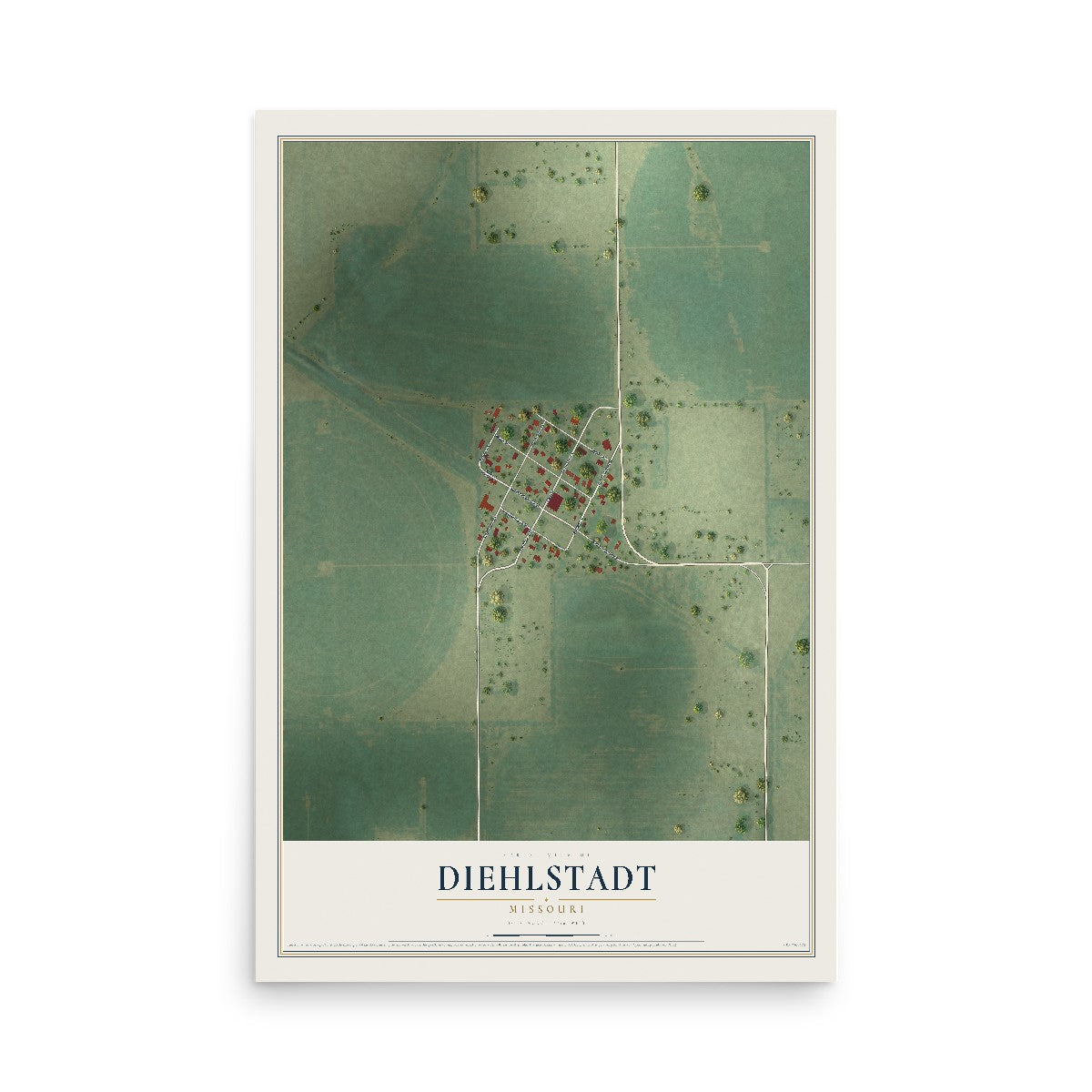 Map of Diehlstadt, Missouri, 12 x 18 inch unframed archival matte print