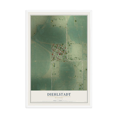 Map of Diehlstadt, Missouri, 12 x 18 inch print in a white wood frame