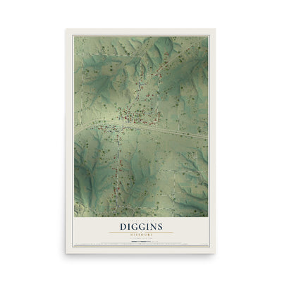Map of Diggins, Missouri, 12 x 18 inch unframed archival matte print