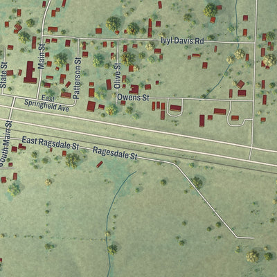 Close-up of the map of Diggins, Missouri print showing street and building detail