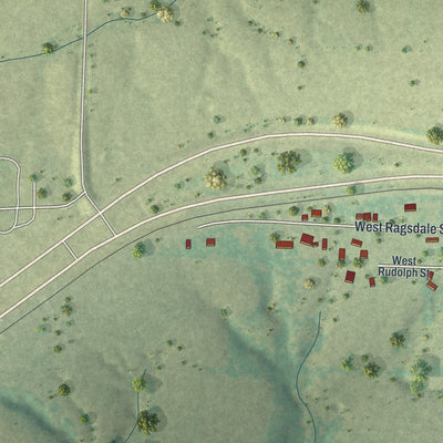 Second close-up of the map of Diggins, Missouri print showing more streets and buildings
