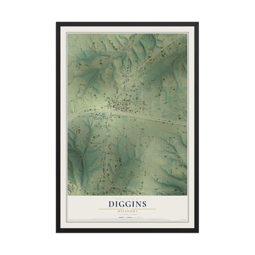 Map of Diggins, Missouri, 12 x 18 inch print in a black wood frame