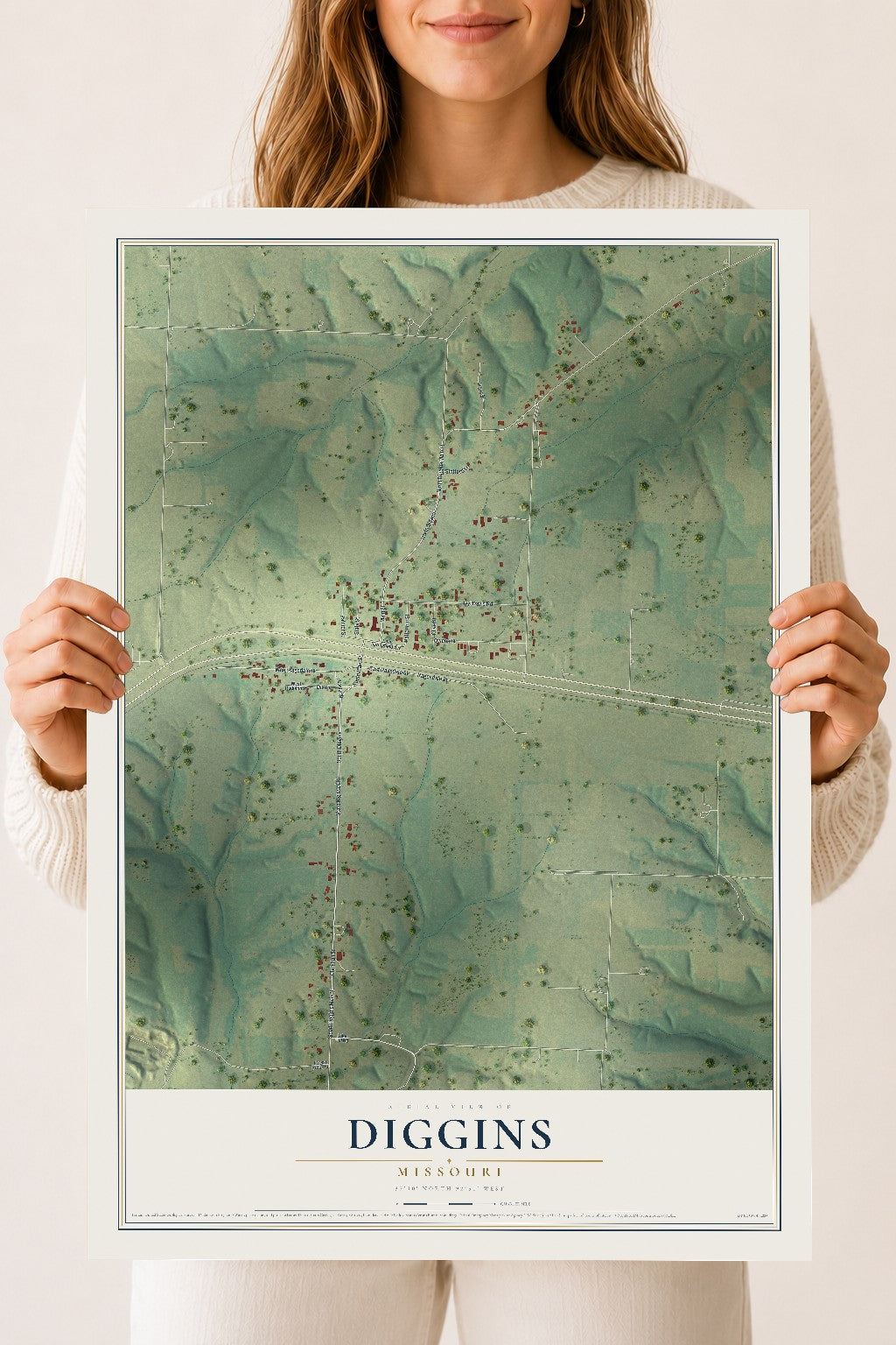 Map of Diggins, Missouri, 18 x 24 inch unframed archival matte print