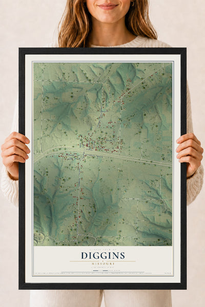 Map of Diggins, Missouri, 18 x 24 inch print in a black wood frame