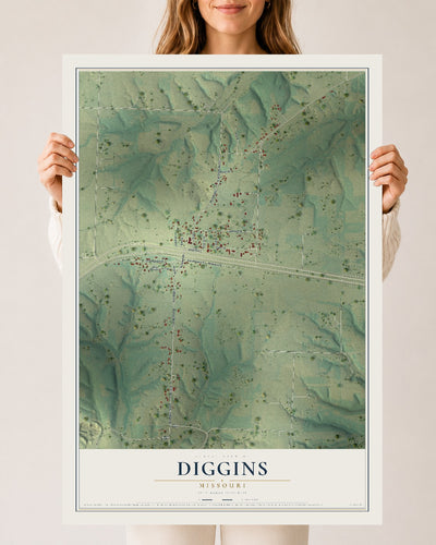 Map of Diggins, Missouri, 24 x 36 inch unframed archival matte print