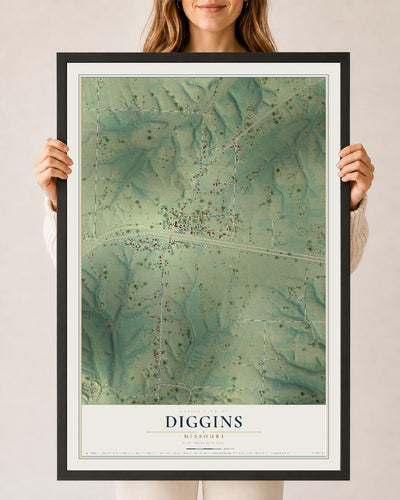 Map of Diggins, Missouri, 24 x 36 inch print in a black wood frame