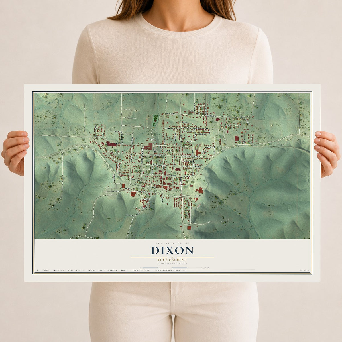 Map of Dixon, Missouri, 12 x 18 inch unframed archival matte print