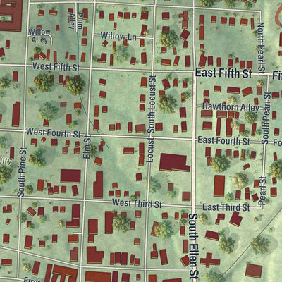Close-up of the map of Dixon, Missouri print showing street and building detail
