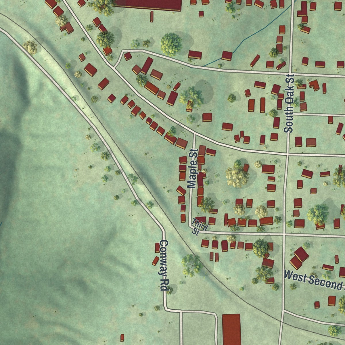 Second close-up of the map of Dixon, Missouri print showing more streets and buildings