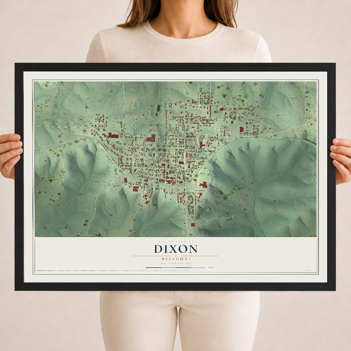 Map of Dixon, Missouri, 18 x 24 inch print in a black wood frame