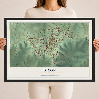 Map of Dixon, Missouri, 18 x 24 inch print in a black wood frame