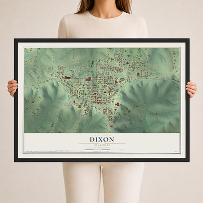 Map of Dixon, Missouri, 24 x 36 inch print in a black wood frame