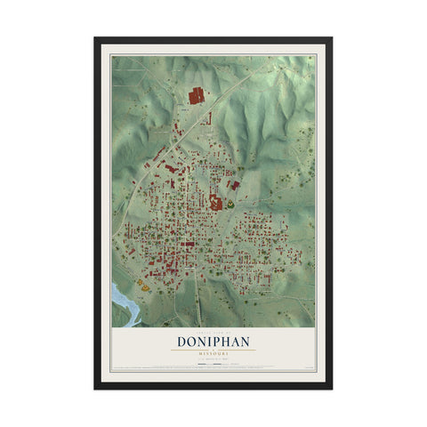 Map of Doniphan, Missouri, 12 x 18 inch print in a black wood frame