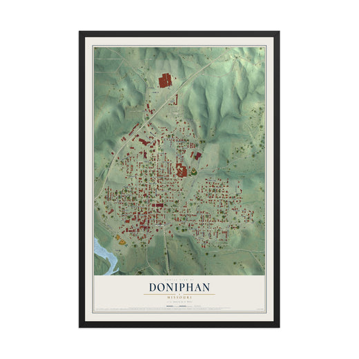 Map of Doniphan, Missouri, 12 x 18 inch print in a black wood frame